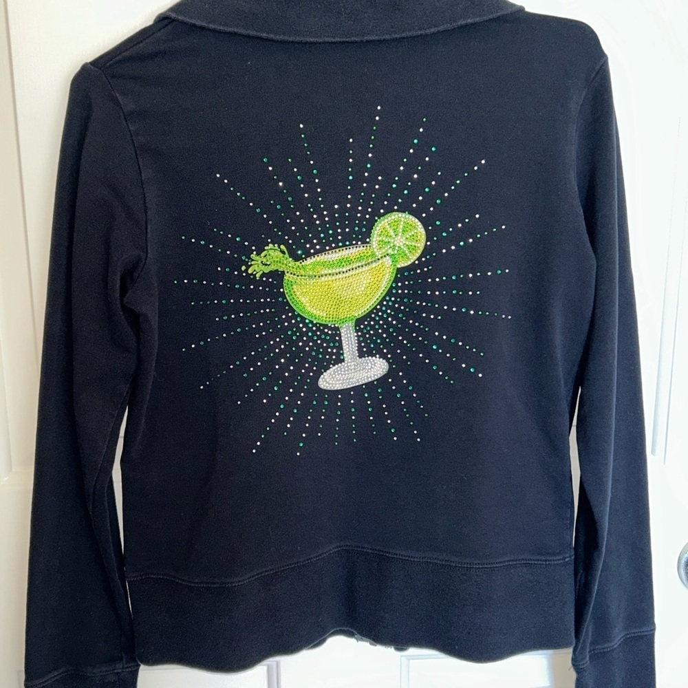 Maragritaville Black, Zip front, sweatshirt w/ Sparkly drink on back. Women’s S